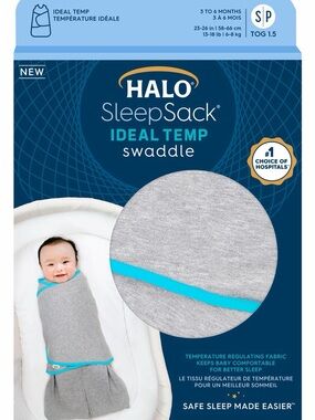 Halo SleepSack Ideal Temp Swaddle - Gray with Teal Trim